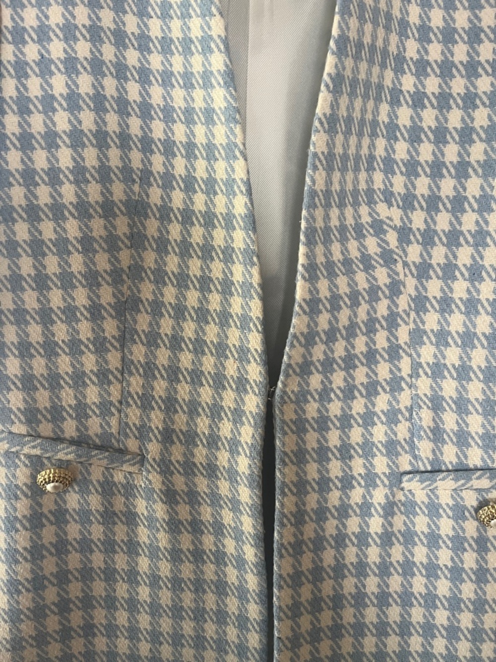 Zara Light Blue & White Houndstooth Collarless Blazer - Picture 10 of 14